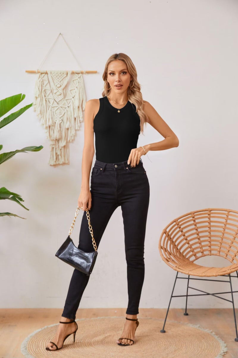 VICHYIE Summer Sleeveless Tank Tops Cami Basic Top for Women Shirt Ribbed Racerback Blouses Black M - Image 5